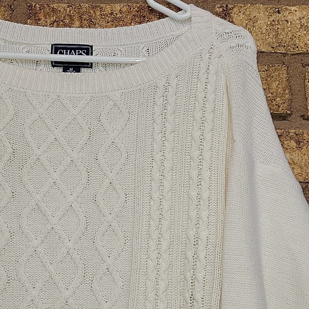 Chaps Classics White Knit Sweater Size Medium Cozy Cotton Acrylic - Picture 7 of 10